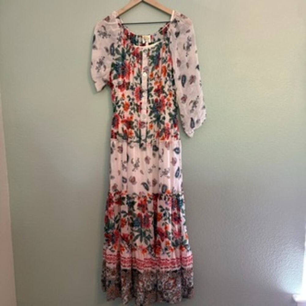 nwt new fig and flower floral long sleeve smocked tiered maxi dress size medium - Picture 5 of 5